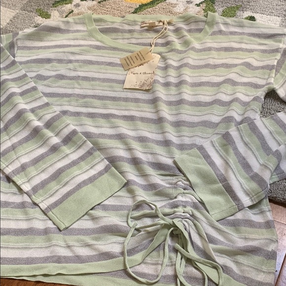 Hem & Thread Green and Gray Striped Top - Picture 4 of 4